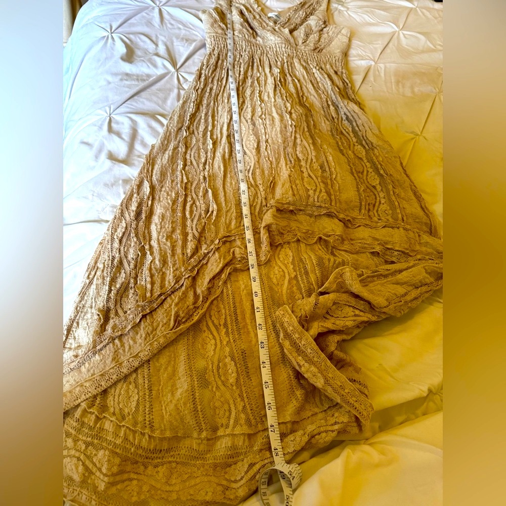 Dressbarn Tan Bohemian High Low Tiered Lace Sundress Size 8 - Picture 14 of 14